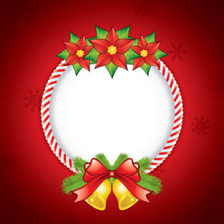 Candy cane frame with holly sprigs on red backgroundのイラスト素材