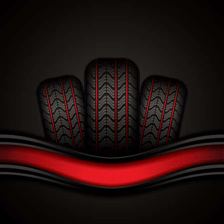 Black rubber tires on red background, vector illustrationのイラスト素材