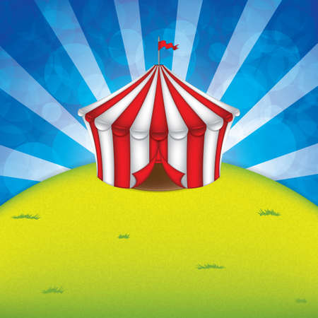 Striped circus tent on a green meadow.のイラスト素材