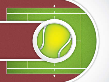 A realistic textured tennis field and tennis ball illustration.のイラスト素材