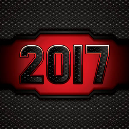 Happy new year 2017 creative greeting card design.Red metallic grid background.Vector.のイラスト素材