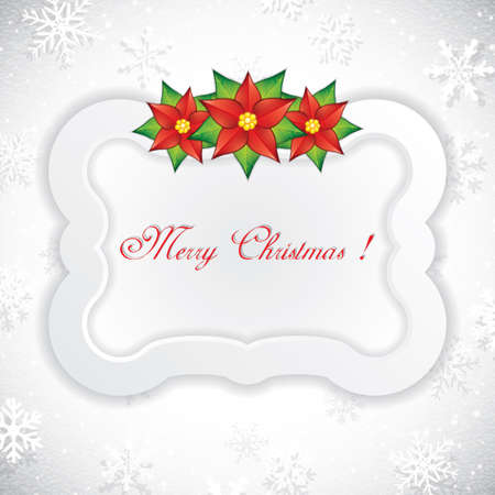 Christmas frame on snow background with poinsettiaのイラスト素材