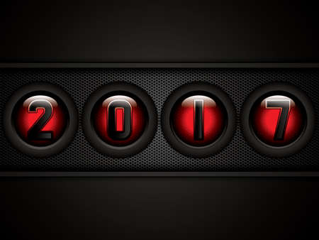 Happy new year 2017 creative greeting card design.Red metallic grid background.Vector.