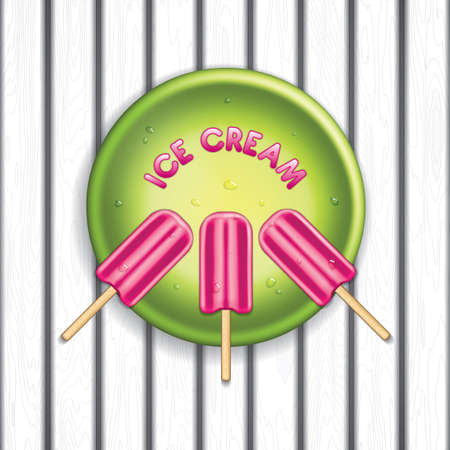 Ice cream in a green bowl on gray wooden background, top view.のイラスト素材