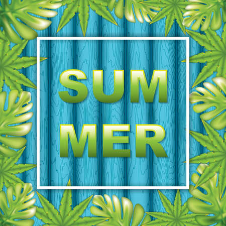 Vector illustration of summer tropical background with exotic palm leaves.のイラスト素材