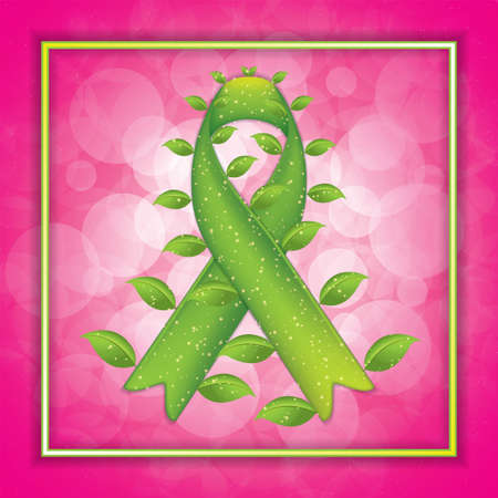 Realistic green ribbon, breast cancer awareness symbol.Alternative medication concept.Cancer alternative therapiesのイラスト素材