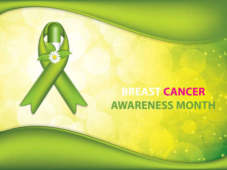 Realistic green ribbon, breast cancer awareness symbol.Alternative medication concept.Cancer alternative therapiesのイラスト素材
