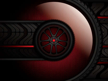 Black rubber tires on red background, vector illustrationのイラスト素材