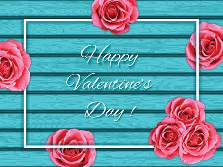 Happy Valentines Day greeting card with pink roses.Vector illustration.のイラスト素材