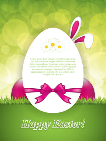 Easter greeting card with rabbit ears and pink eggs.Holiday vector illustrationのイラスト素材