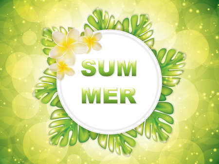 Summer tropical vector design with palm leaves and flowersのイラスト素材