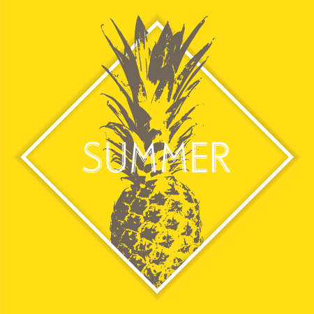 Summer vector, retro concept design, exotic summer fruit, pineapple silhouette