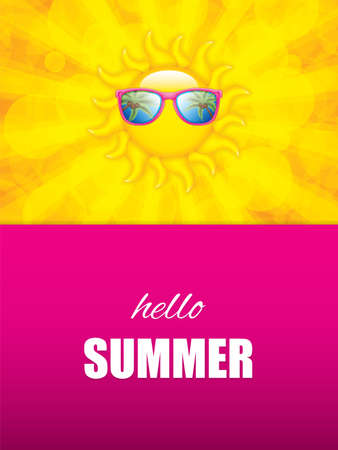Vector illustration of sun with sunglasses, minimal summer concept backgroundのイラスト素材