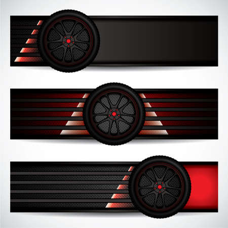 Black rubber tires on red background, banners, vector illustrationのイラスト素材