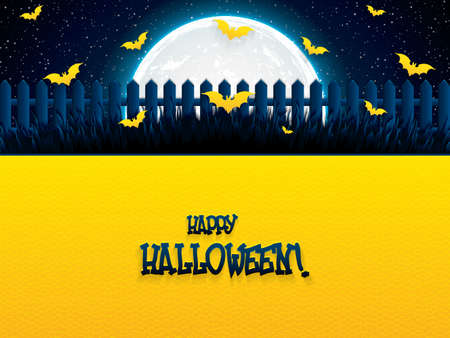 Halloween night background with full moon and bats, vector illustration.のイラスト素材