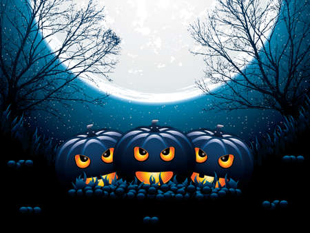 Halloween night background with full moon and pumpkins, vector illustrationのイラスト素材