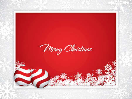 White Christmas design with red balls on snowy background, vector illustrationのイラスト素材