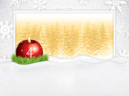 Fourth sunday in advent concept.Beautiful holiday design with red candle on snowy background, vector illustrationのイラスト素材