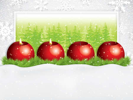 Second sunday in advent concept background.Beautiful holiday design with red candle on snowy background, vector illustrationのイラスト素材