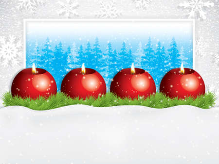 Fourth sunday in advent concept.Beautiful holiday design with red candle on snowy background, vector illustrationのイラスト素材