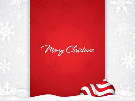 Red Christmas design with red balls on snowy background, vector illustrationのイラスト素材