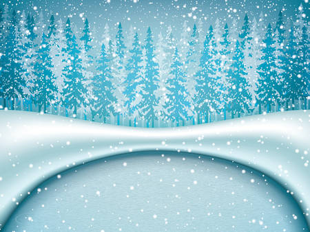 Vector illustration of winter landscape with frozen lake in forestのイラスト素材