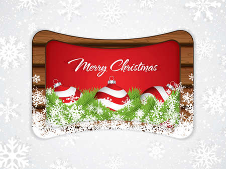 Red Christmas design with red balls on snowy background, vector illustrationのイラスト素材