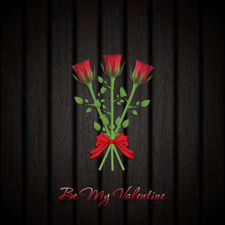 Valentine's day greeting card with a realistic red rose bouquet, vector illustrationのイラスト素材
