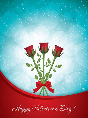 Valentine's day greeting card with a realistic red rose bouquet, vector illustrationのイラスト素材