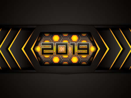 Abstract yellow background with 2019 text, vector illustrationのイラスト素材