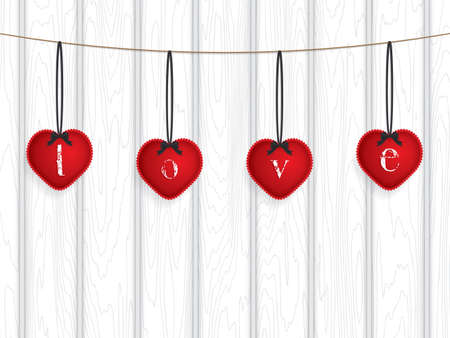 Valentine`s day background with pillow hearts on rope, vector illustrationのイラスト素材