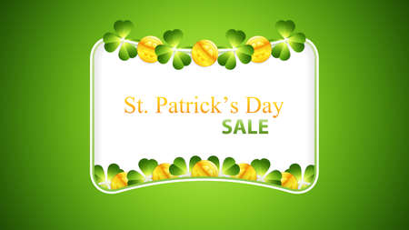 St. Patrick's Day background with green shamrock and golden coins.Greeting card vector illustrationのイラスト素材