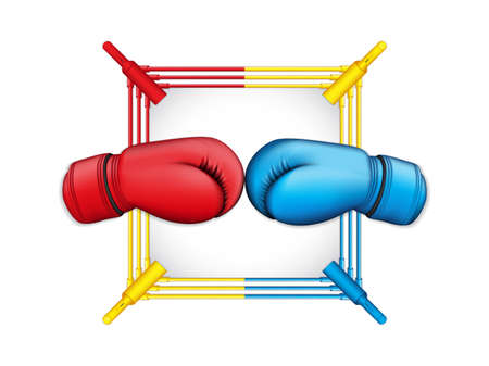 Vector illustration of boxing concept background with boxing gloves and boxing ring, top viewのイラスト素材