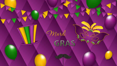 Mardi Gras background with carnival mask and party hat, vector illustrationのイラスト素材