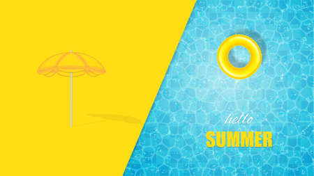 Vector illustration of swimming pool design with float ring and beach umbrella.Summer concept designのイラスト素材