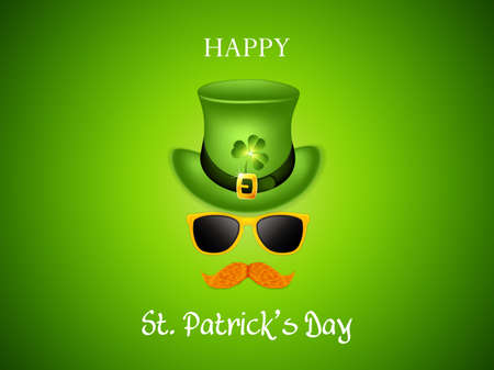 Vector illustration of Saint Patrick Day design with leprechaun hat, sunglasses and orange mustacheのイラスト素材