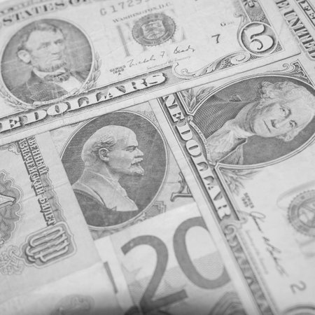 Financial Superpowers - Dollar - Euro - Ruble - Black & White