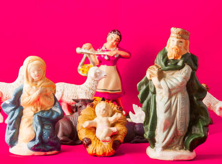 Holy Single parent, antique nativity scene figuresの写真素材