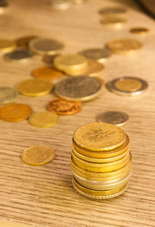 Old Coins stacked. Italian Lire .