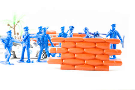 Little toys cop. Elicopter, policeman and policedog.の写真素材