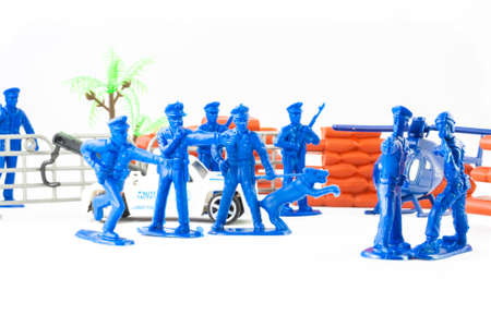 Little toys cop. Elicopter, policeman and policedog.の写真素材
