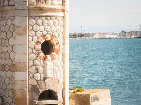 Old light signal port in west pier cagliariの写真素材