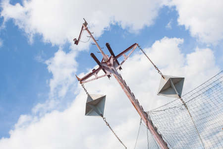 Targets for warship, with blue sky and clouds in background.の写真素材