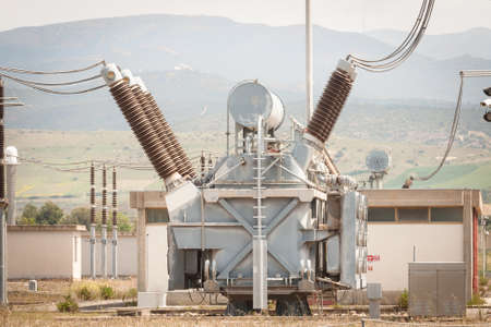 Power Station. Transformers and connections in a power plant.の写真素材