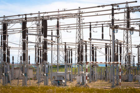 Power Station. Transformers and connections in a power plant.