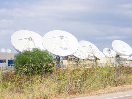 teleport satellite communications. Group of antennas in teleport of Cagliari Sardinia, Italyの写真素材