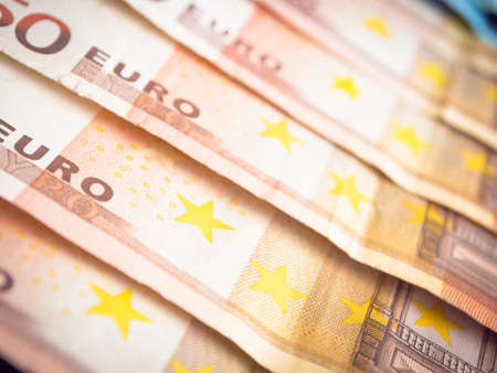 Fifty euros lined background. Concepts for moneyの写真素材