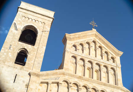 cathedral Marble geometric. Many columns lined on the cathedral facade  particular of Cagliari's Cathedralの写真素材