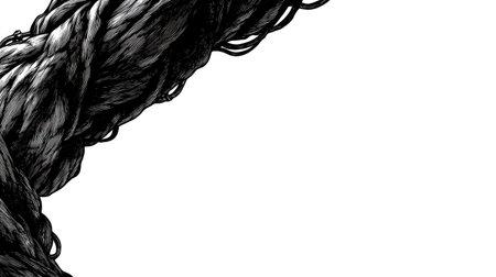 A captivating black and white illustration showcasing a twisted rope texture, emphasizing intricate details and lines, perfect for a range of creative projects and backgrounds.の素材