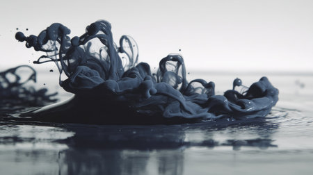 A captivating image of dark ink swirling in water, creating stunning organic shapes and dynamic forms. The fluid motion evokes a sense of tranquility and beauty.の素材